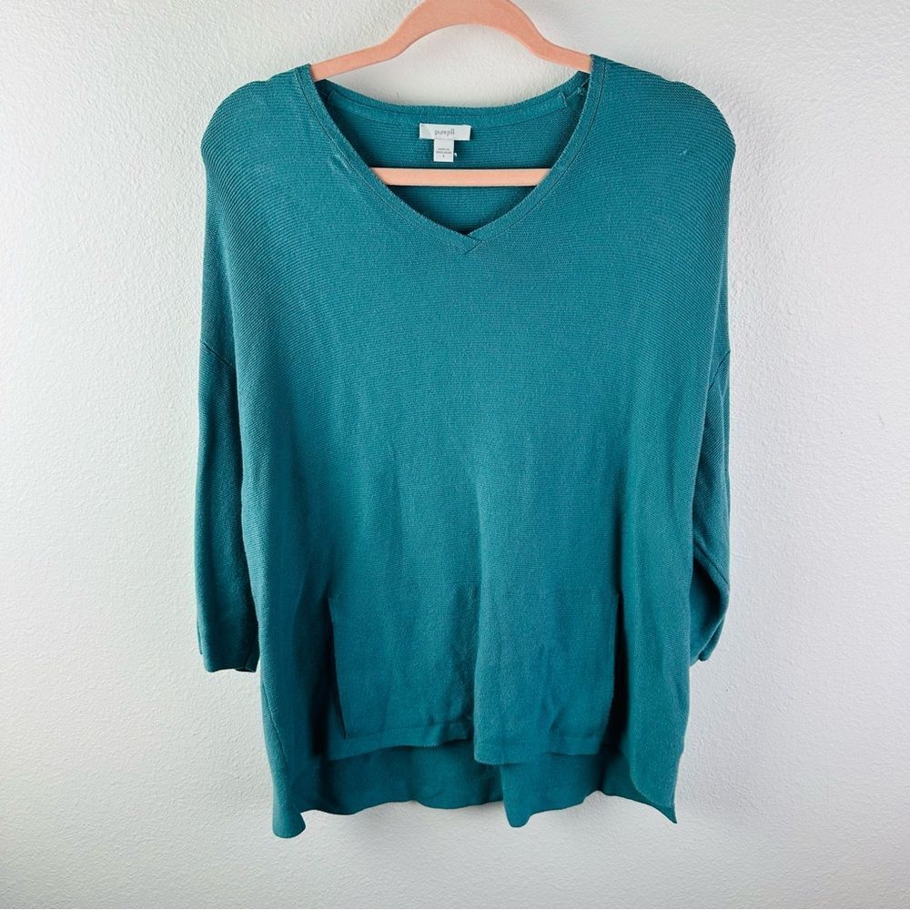 J Jill Pure Jill Teal Wool Silk Blend Knit Sweater Size S